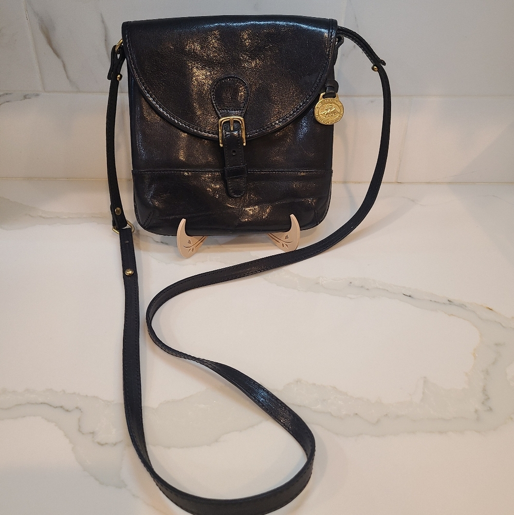 Brahmin Vintage Black Leather Crossbody Purse Made in USA